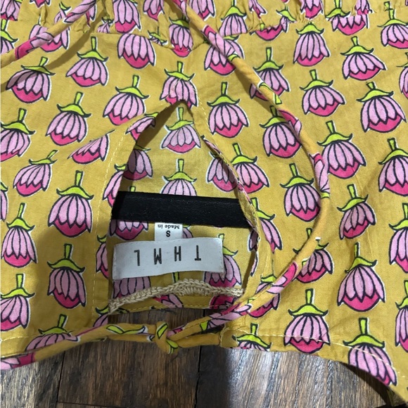 THML Yellow Blouse with Pink Floral Tulip Motif - Picture 2 of 6